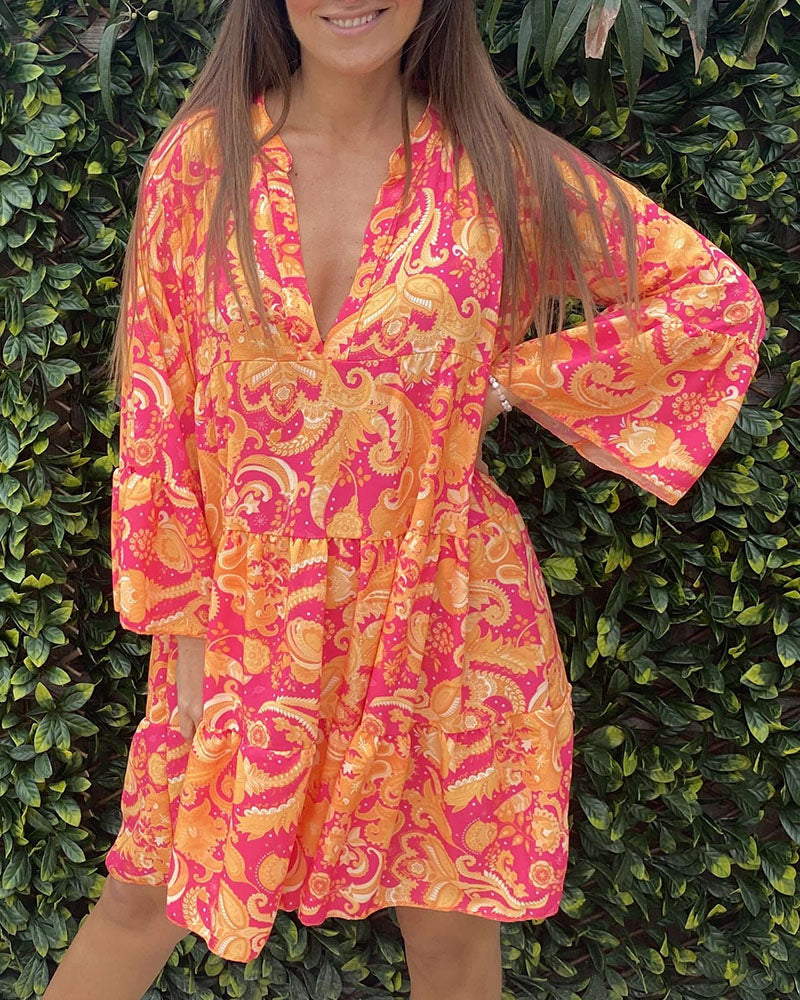 3/4 sleeve v neck dress