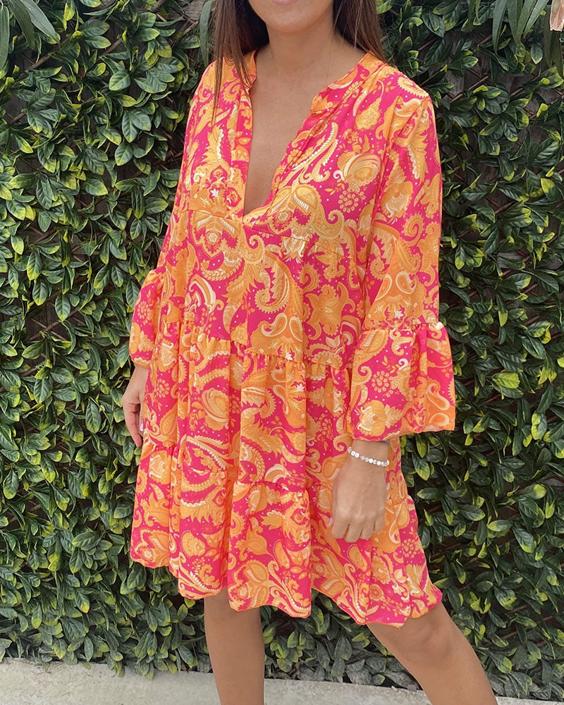 3/4 sleeve v neck dress