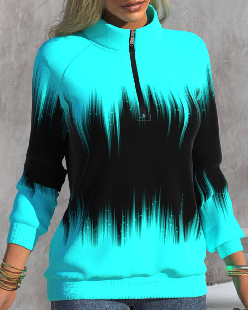 High Neck Gradient Print Sweatshirts