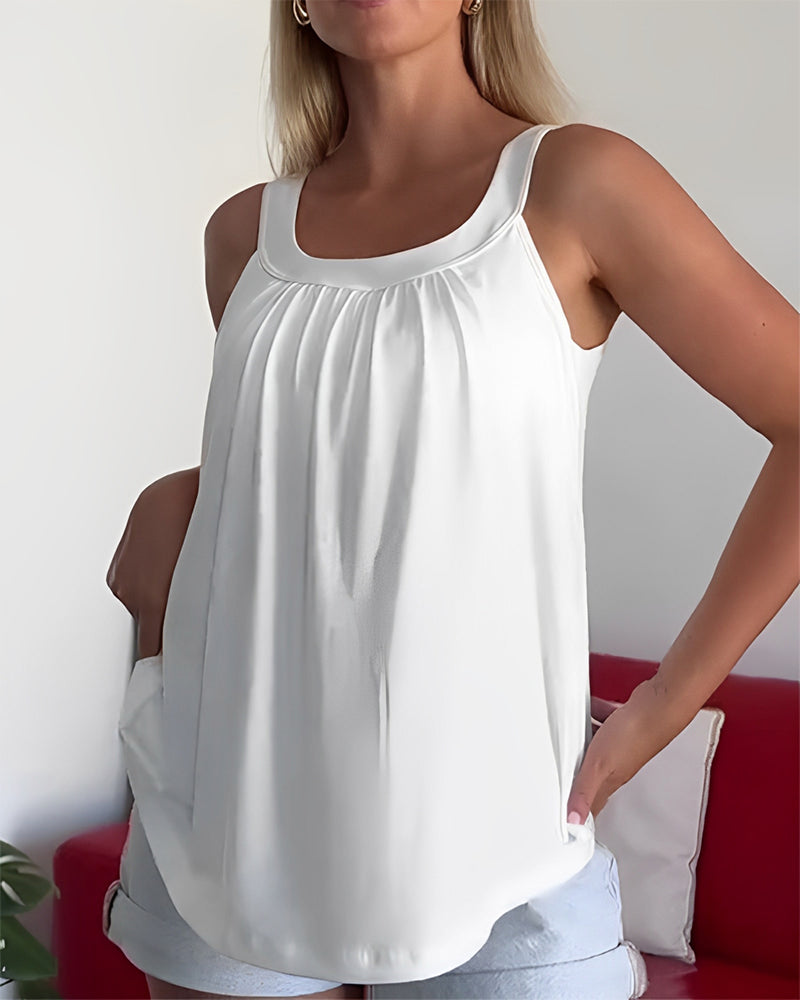 Strapless Pleated Solid Color Tank Top Set