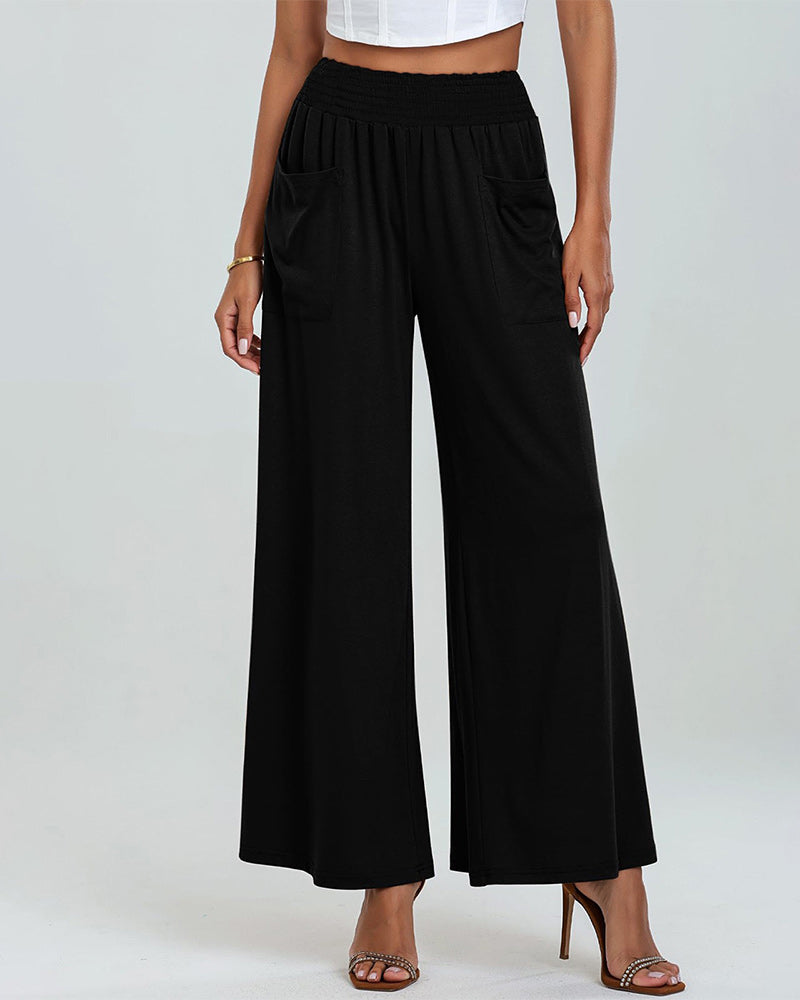 Pocket Elastic Waist Bootcut Pants