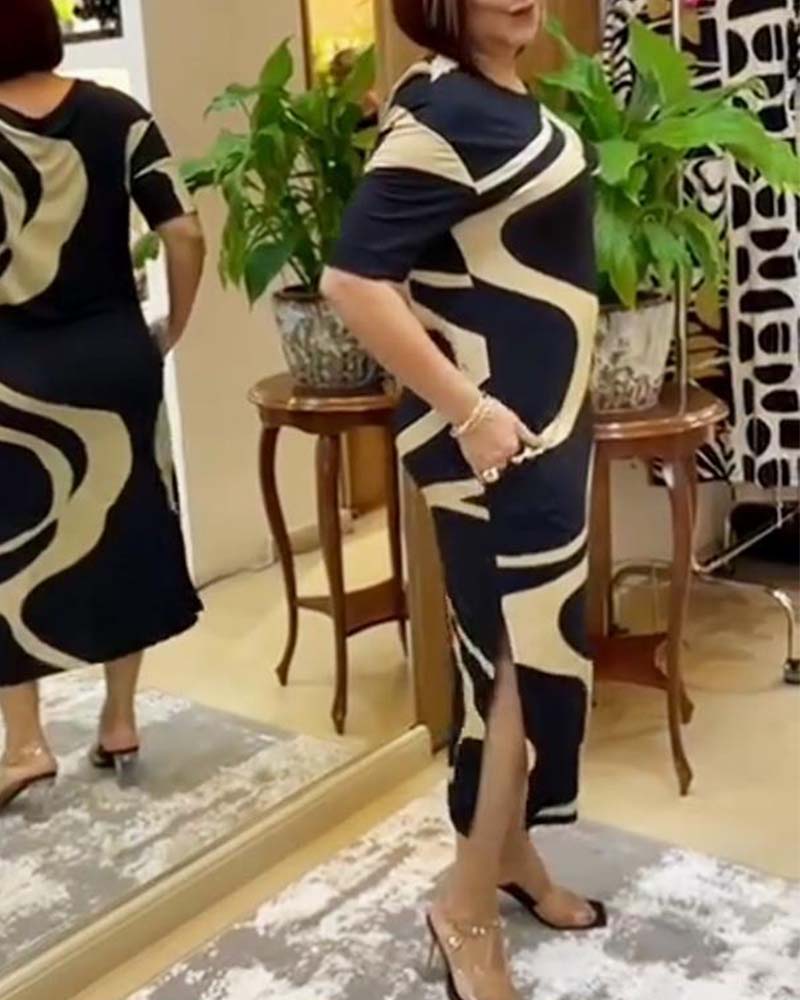 Casual print slit dress