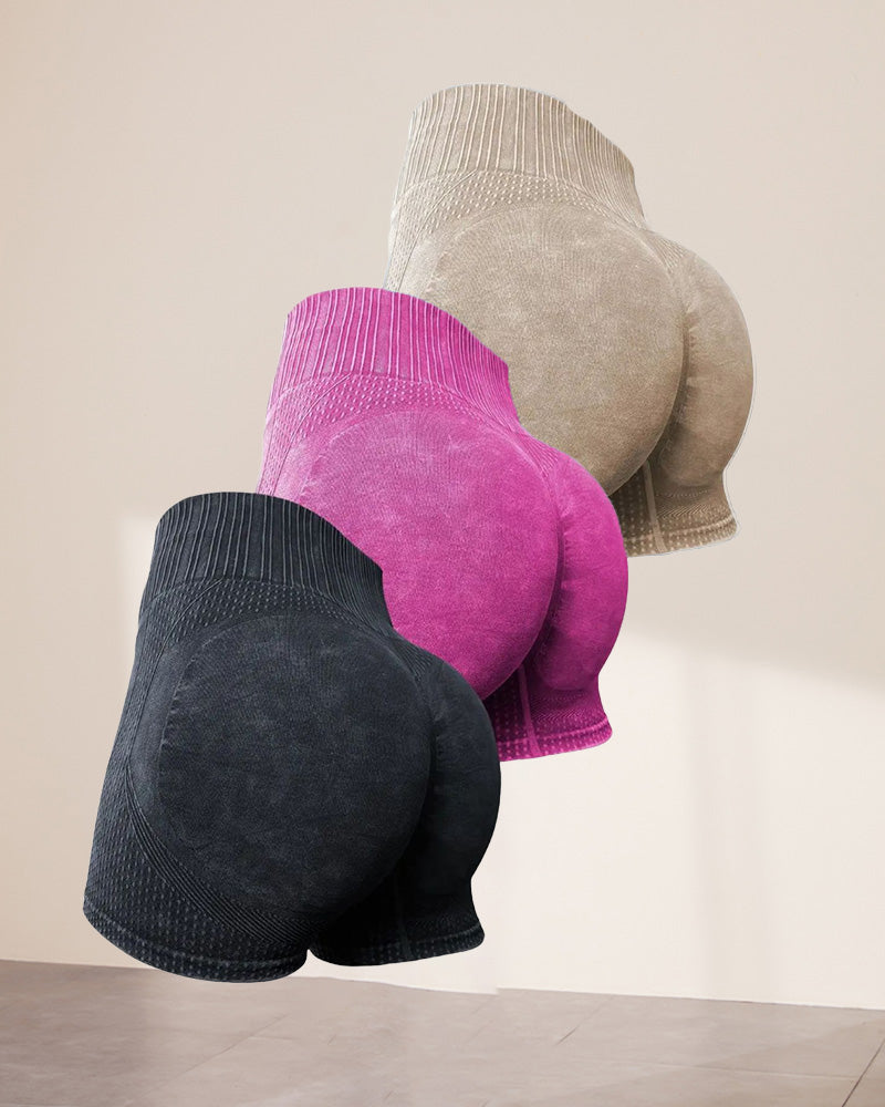 Simple solid color high waist hip shorts