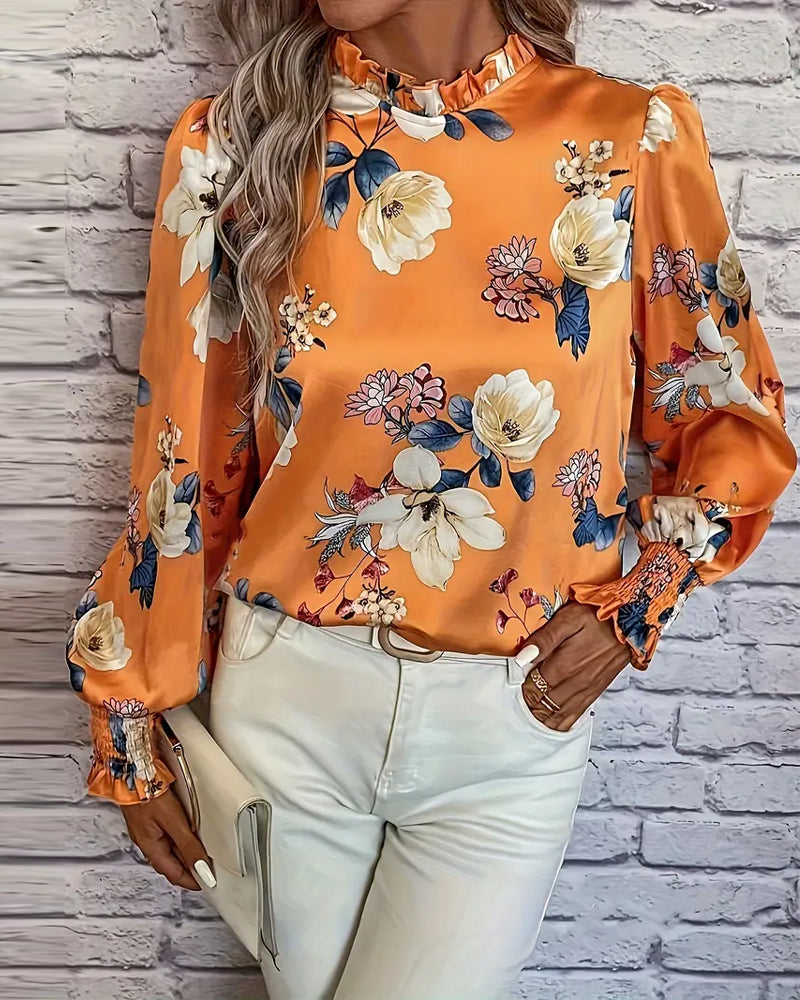 Balloon-Sleeve Floral Blouse