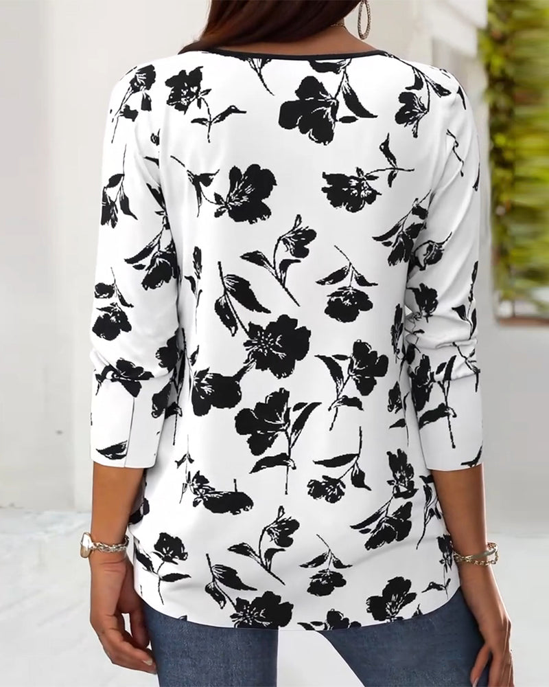 Button Print Fashion Blouse