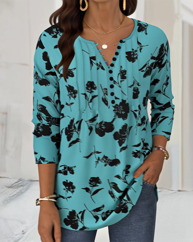 Button Print Fashion Blouse