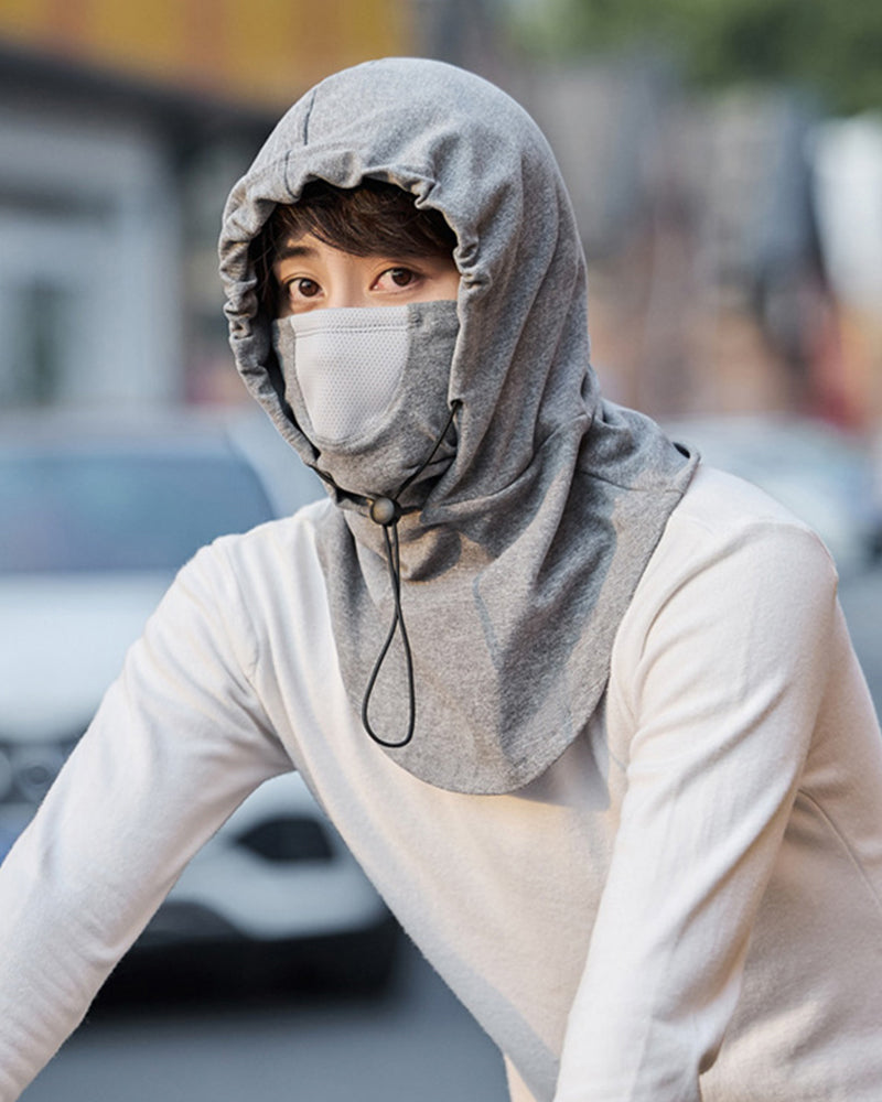 Hooded face mask with neck warmer for cycling