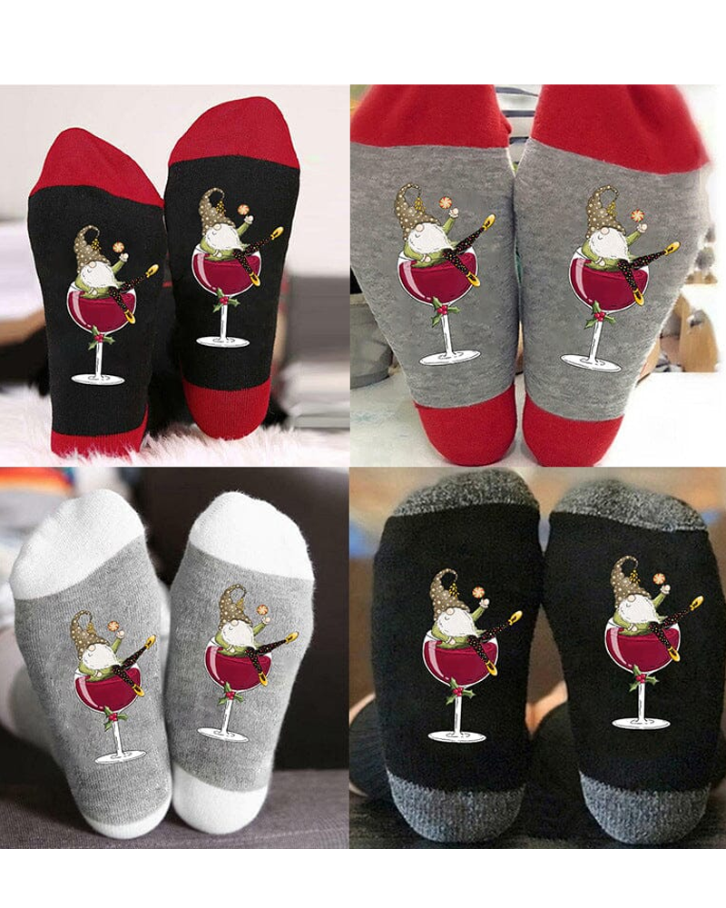 🧦Christmas gnome wine glass unisex crew socks🧦