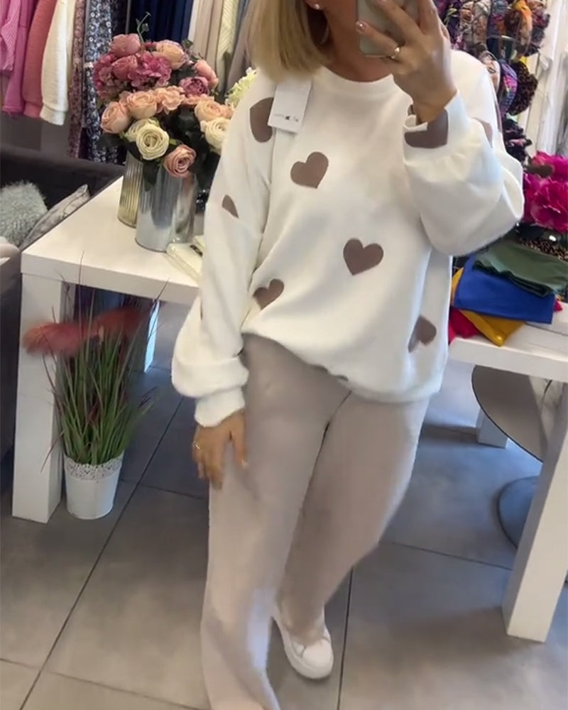 Heart Print Casual Two-Piece Set