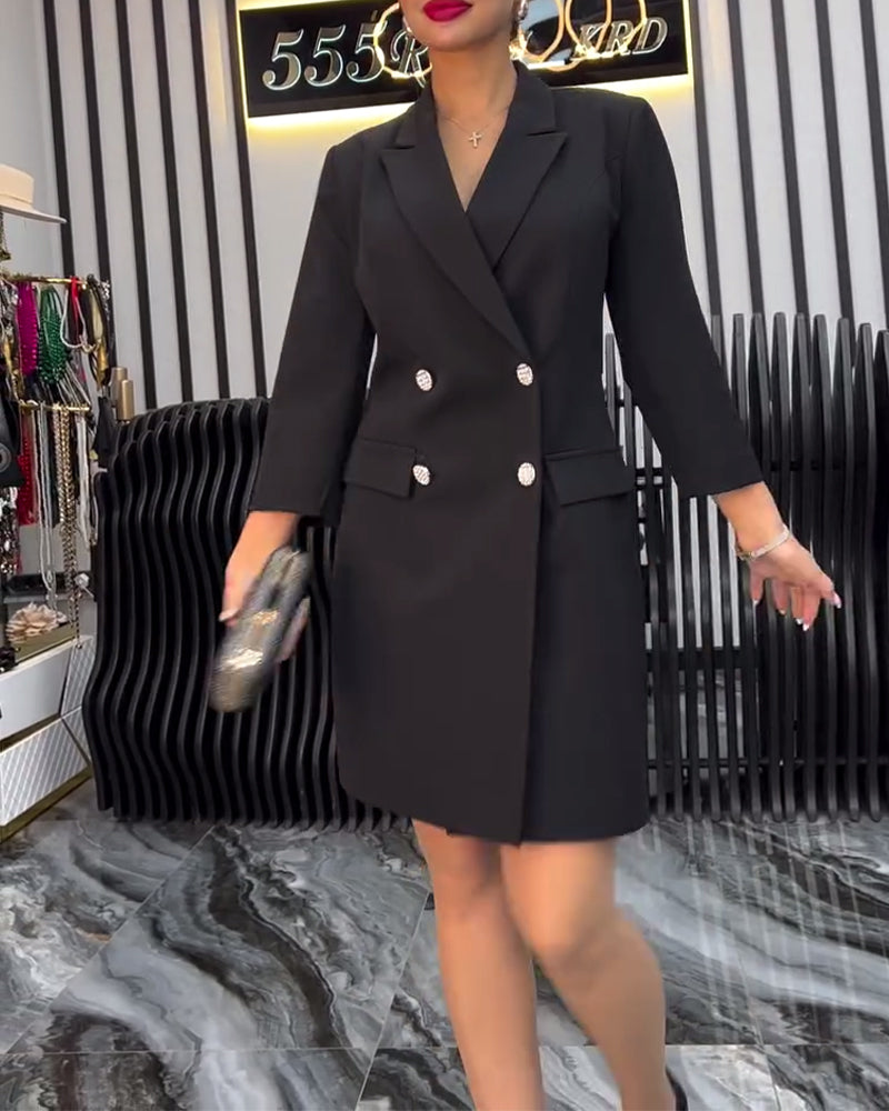 Double Breasted Suit Collar Bow Tie Dress