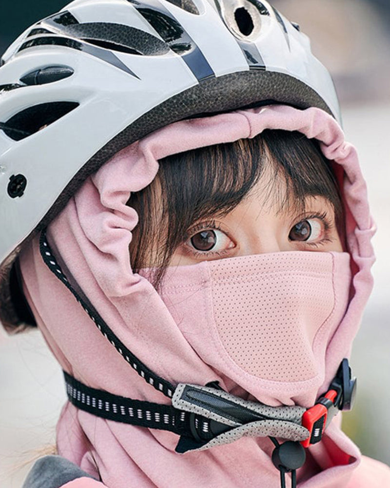 Hooded face mask with neck warmer for cycling