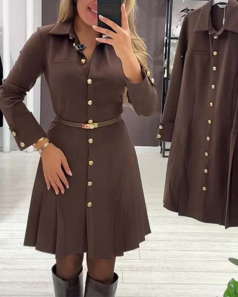 Button-Up Long-Sleeved Dress
