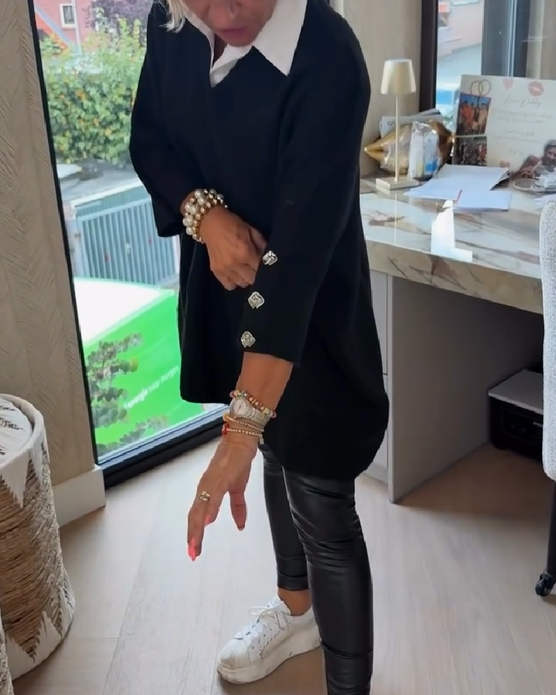 V-Neck Buttoned Asymmetrical Sweater