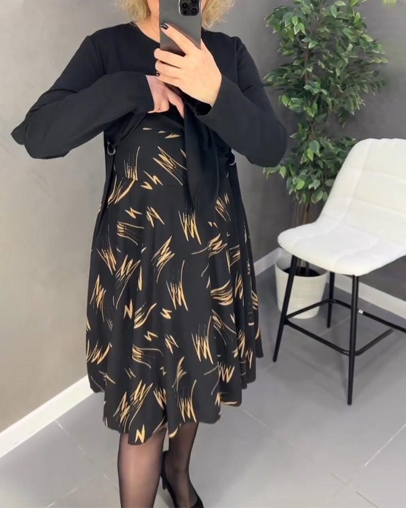 Casual Loose Print Dress with Round Neck