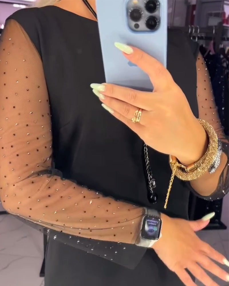 Round Neck Transparent Mesh Stitching Dress