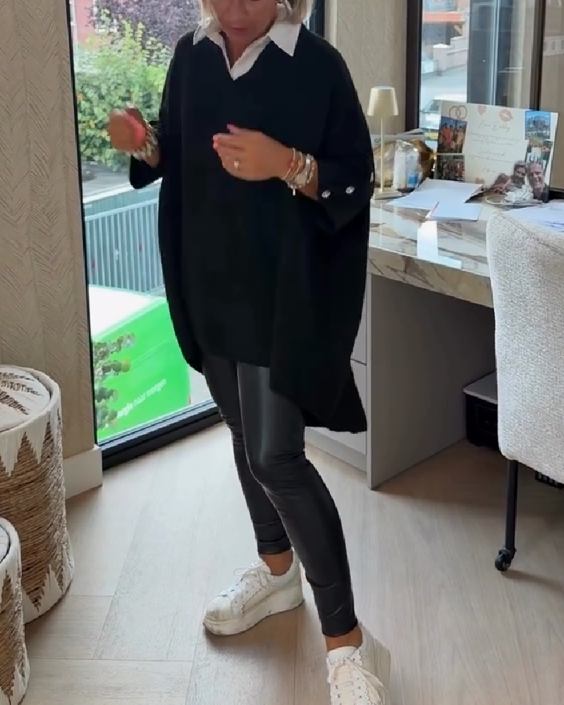 V-Neck Buttoned Asymmetrical Sweater