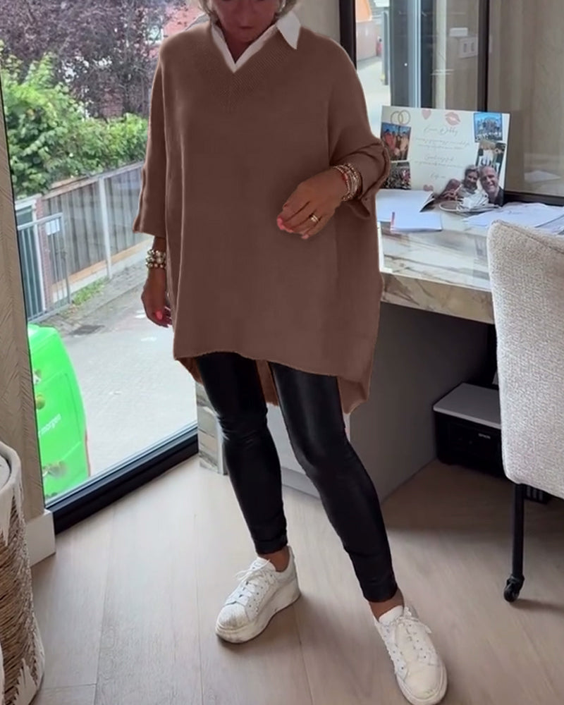 V-Neck Buttoned Asymmetrical Sweater