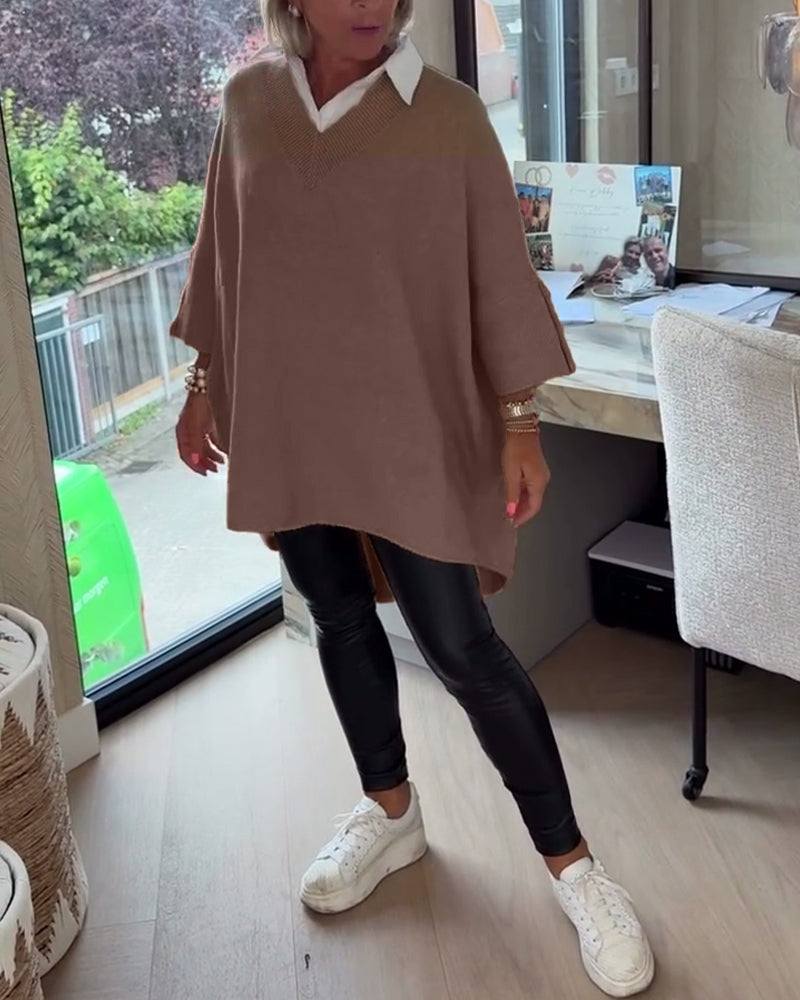 V-Neck Buttoned Asymmetrical Sweater