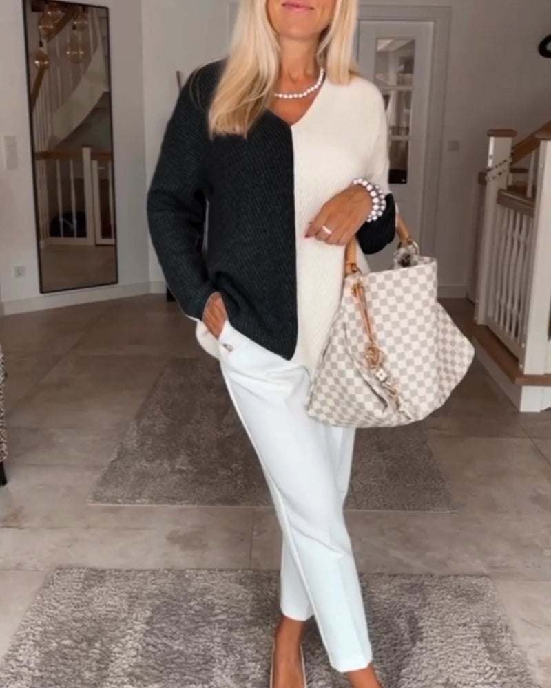 V-neck color block sweater