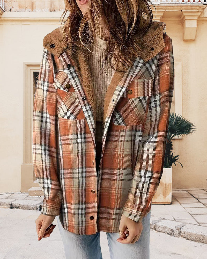Plaid Hooded Woolen Coat