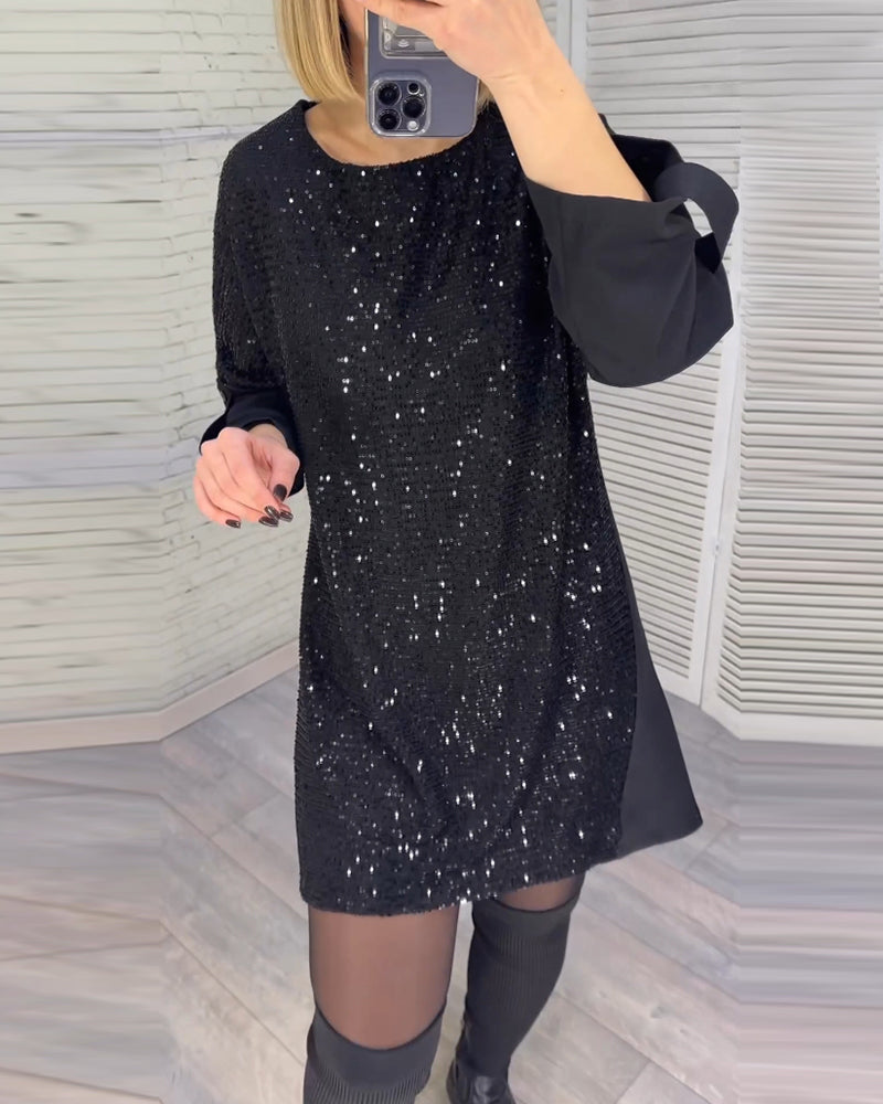 Sequin ruched sleeve dress