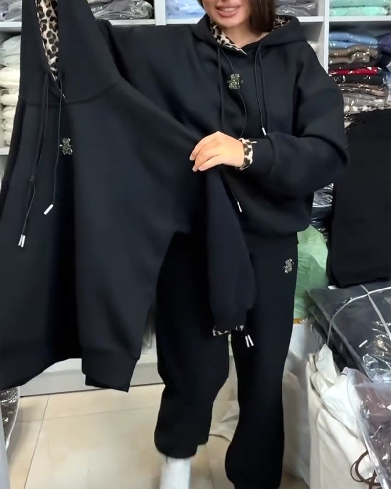 Leopard Print Hooded Two-Piece Set