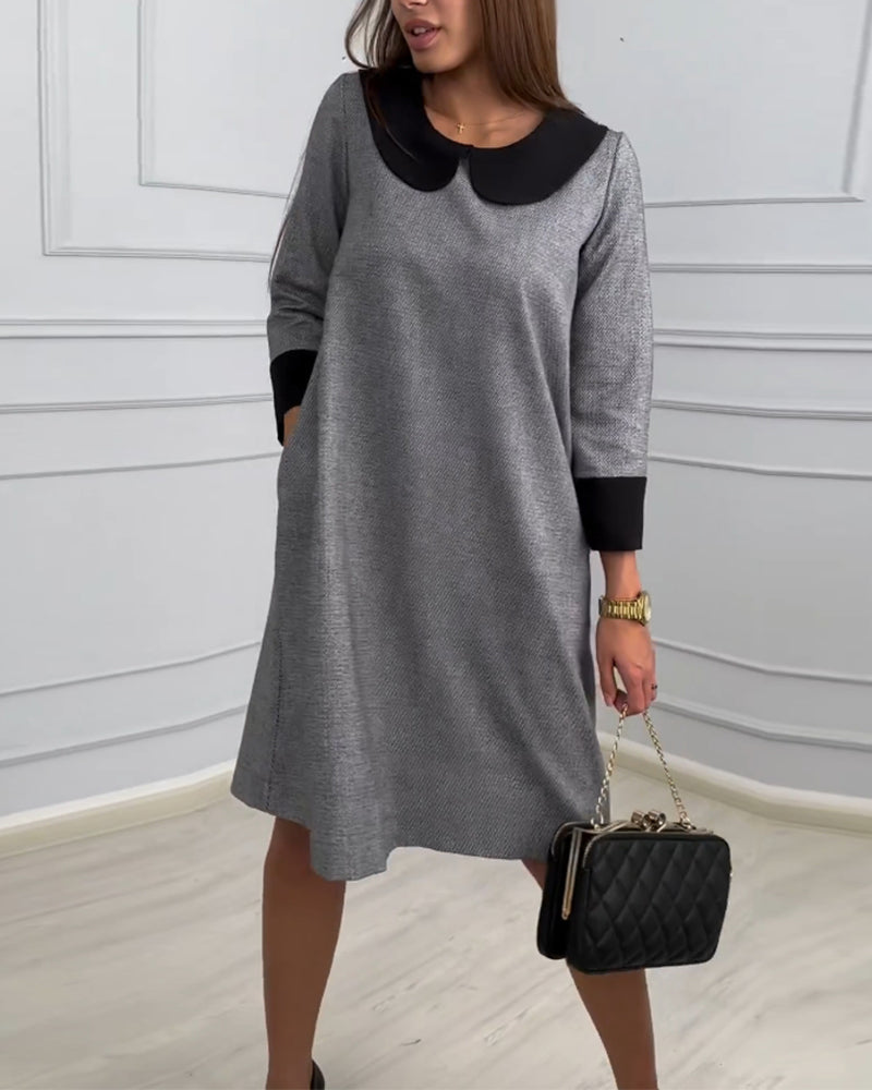 Casual Pocket Dress with Peter Pan Collar