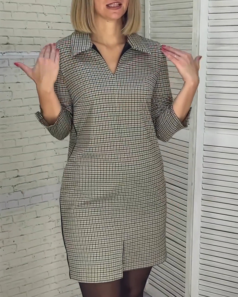 V-neck slit long-sleeved dress