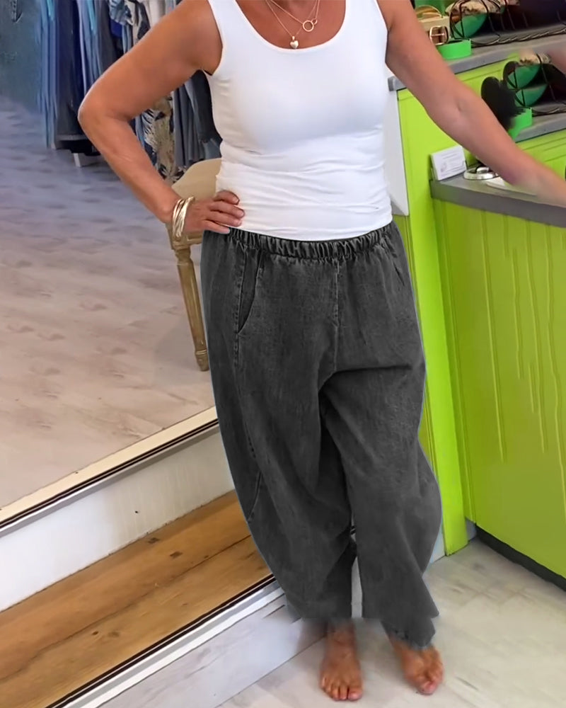 Elastic Waist Casual Jeans