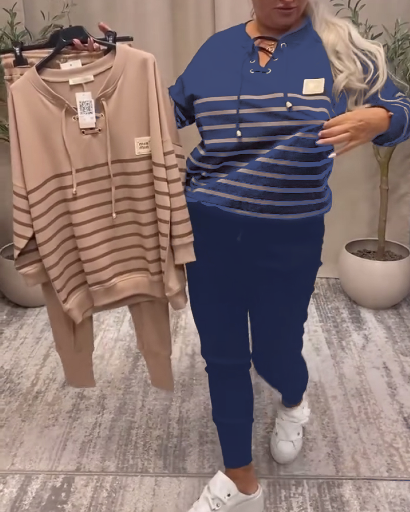 Casual Striped Ankle Sports Two-Piece Sets