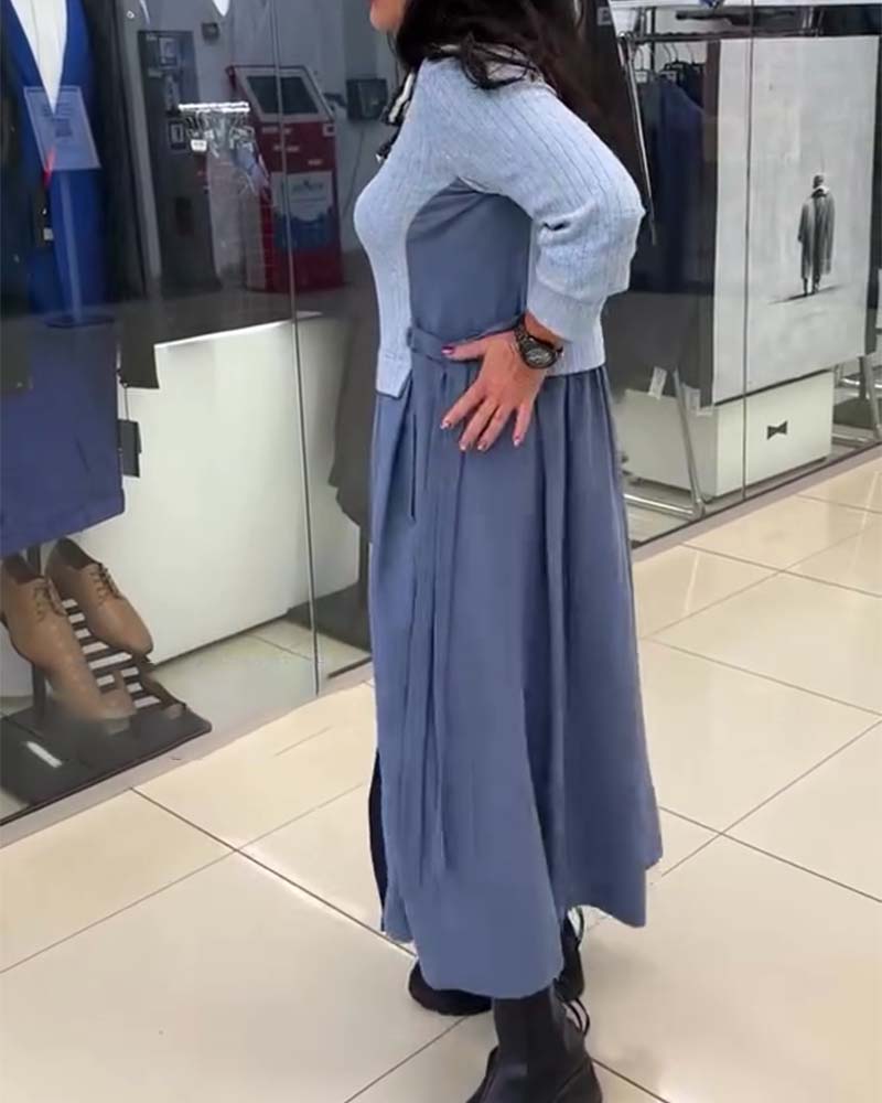 Casual Color-Blocked Round Neck Dress