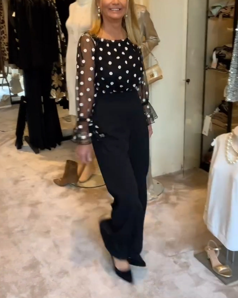 Casual See-Through Polka Dot Blouse