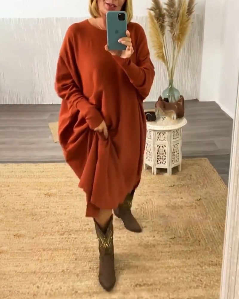 Solid color bat sleeve sweater dress