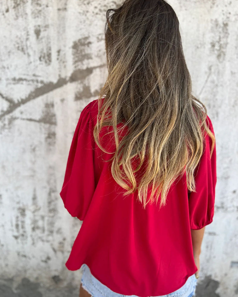 Casual Fashion Short Sleeve Solid Color Blouse