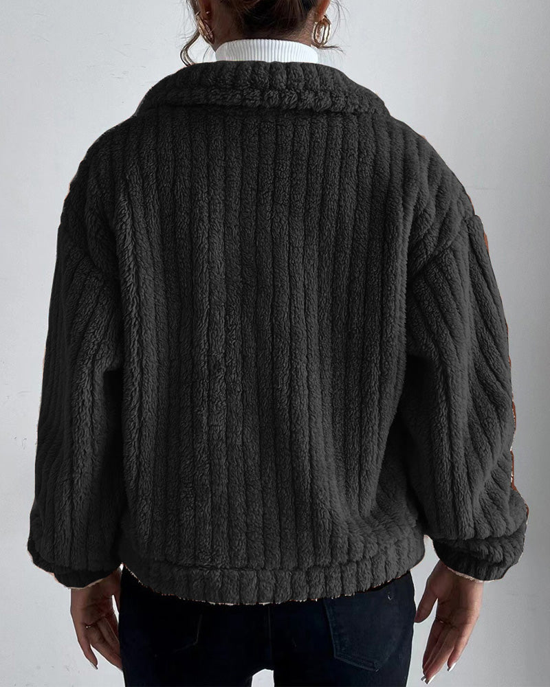 Casual solid color lapel button long sleeve thickened coat