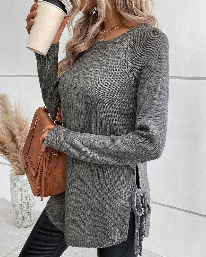 Raglan Sleeve Knot Side Sweater