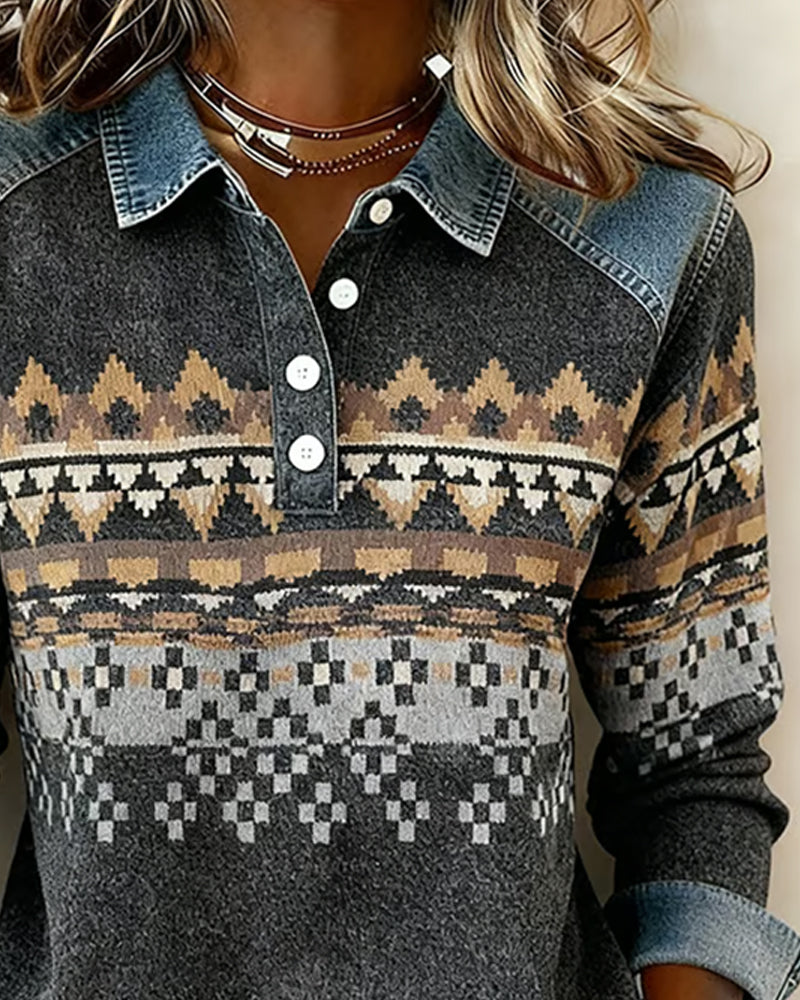 Button-Down Long-Sleeved Sweatshirt
