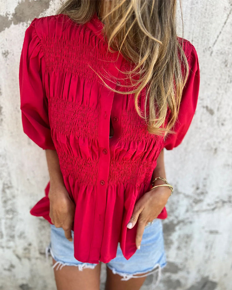 Casual Fashion Short Sleeve Solid Color Blouse