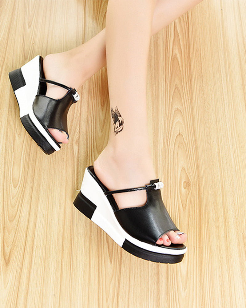 Colorblock Open Toe Wedge Sandals