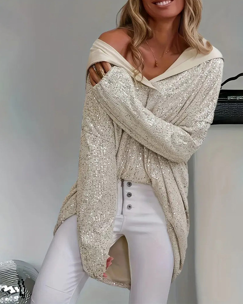 Women's Sparkly Sequin Loose Hoodie