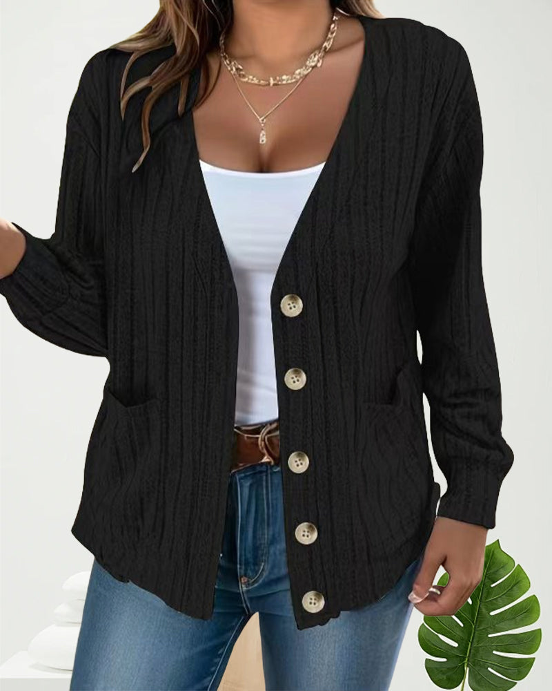 Solid color V-neck long-sleeved coat