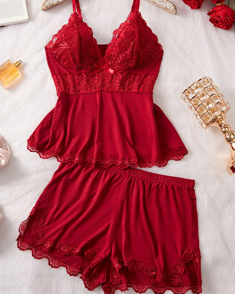Lace V-neck Camisole and Shorts Sleepwear Set