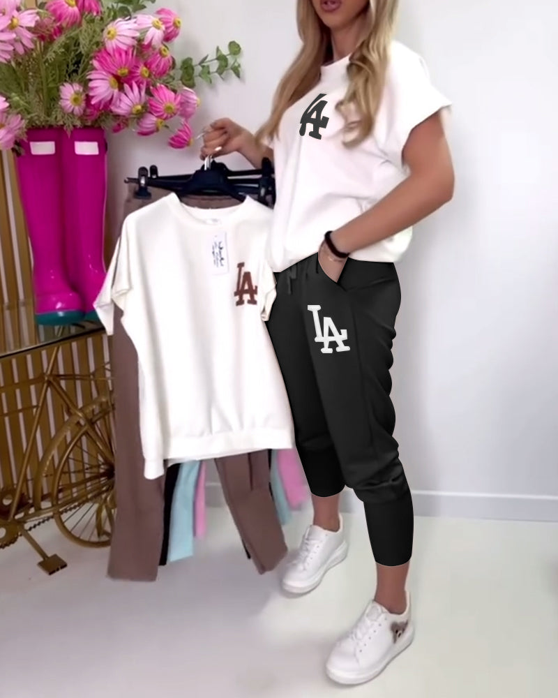 Sports Letter Print Skinny Pants Set