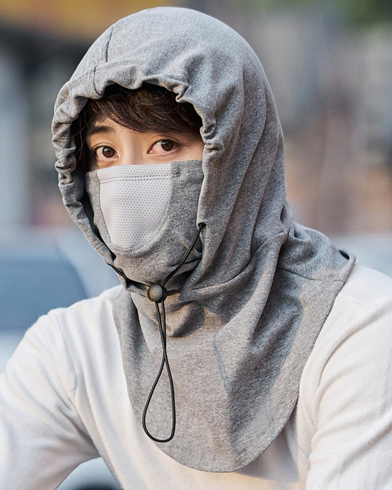 Hooded face mask with neck warmer for cycling