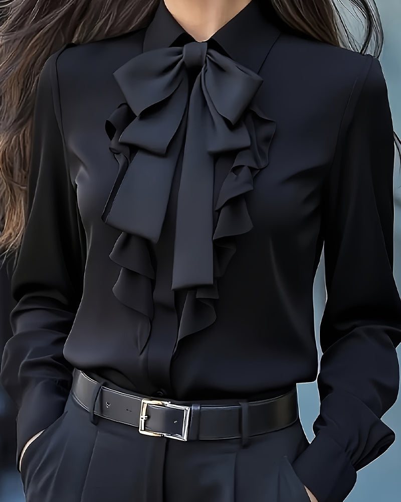 Bow Ruffle Long-Sleeved Shirt