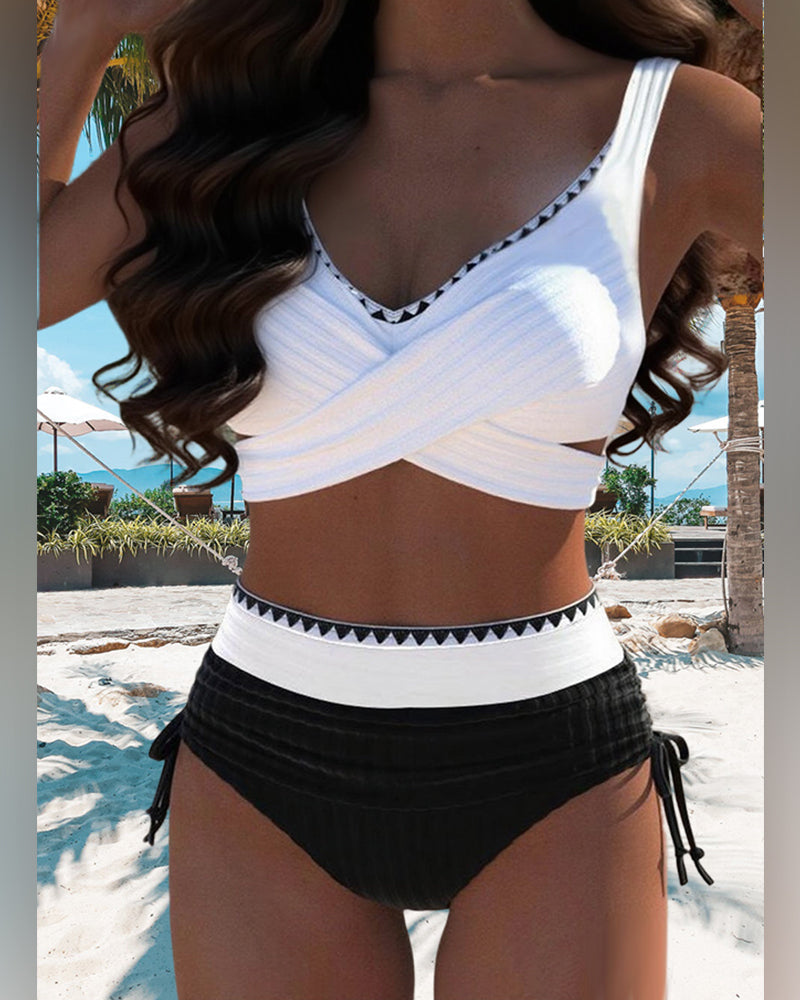 Casual Contrast Color Stitching Two-Piece Bikini