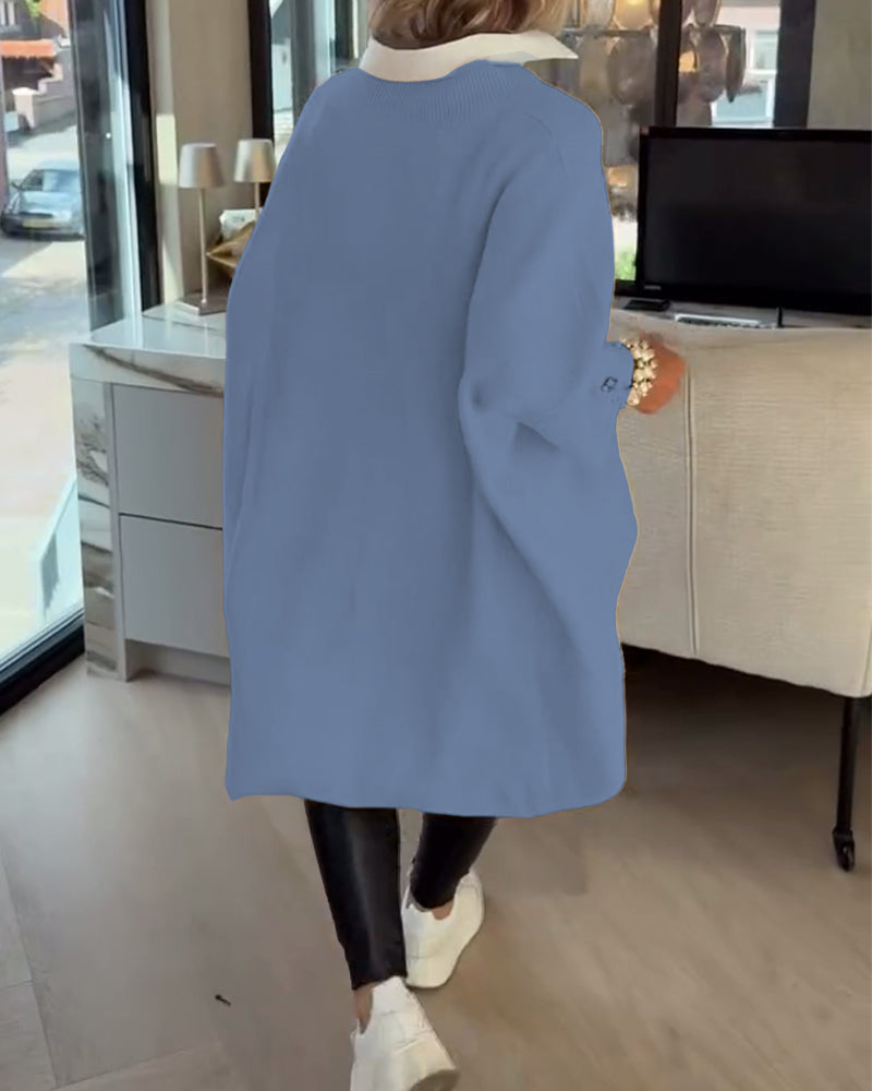 V-Neck Buttoned Asymmetrical Sweater