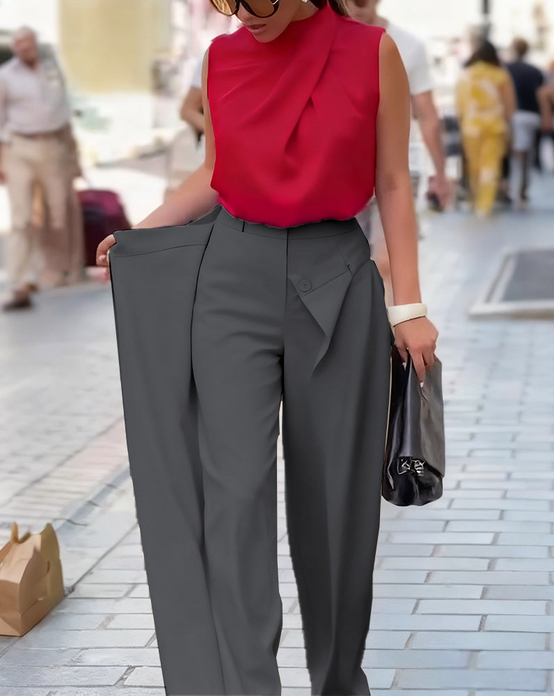 Asymmetric Layered Wide-Leg Pants