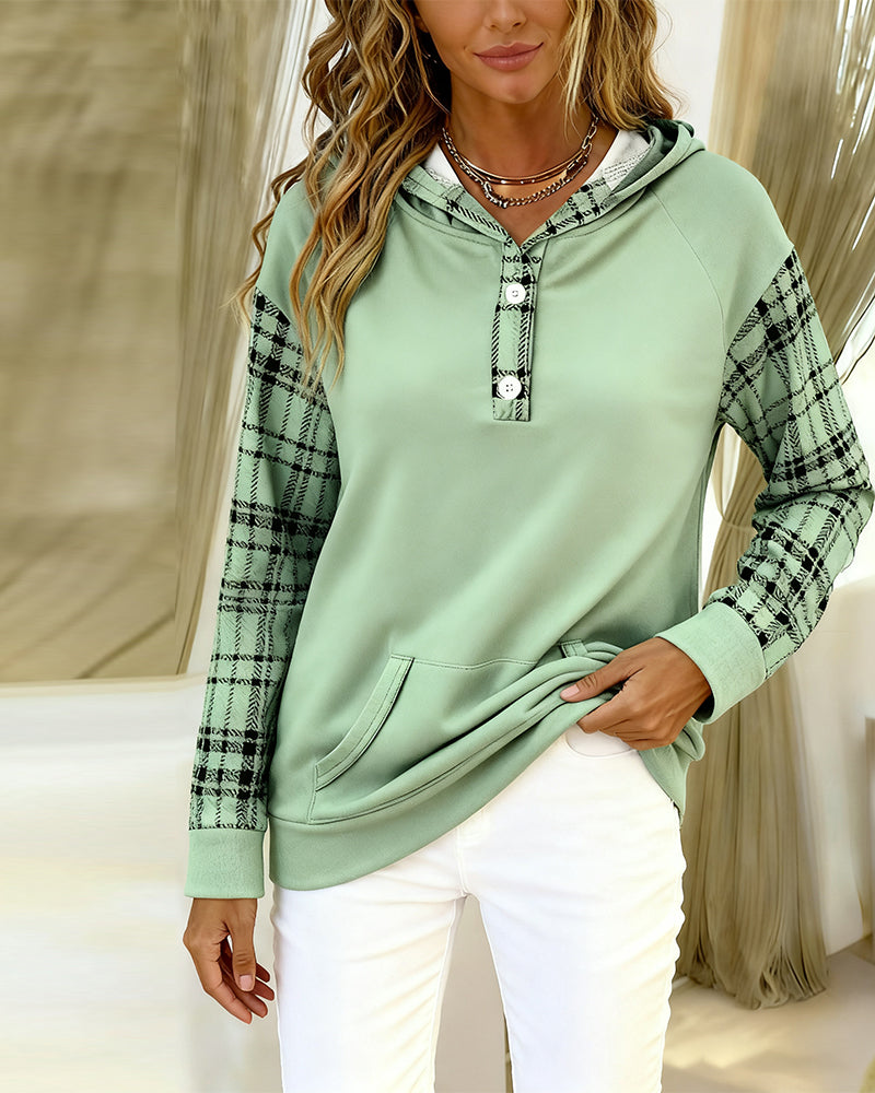 Button-Up Checkered Pocket Hoodie