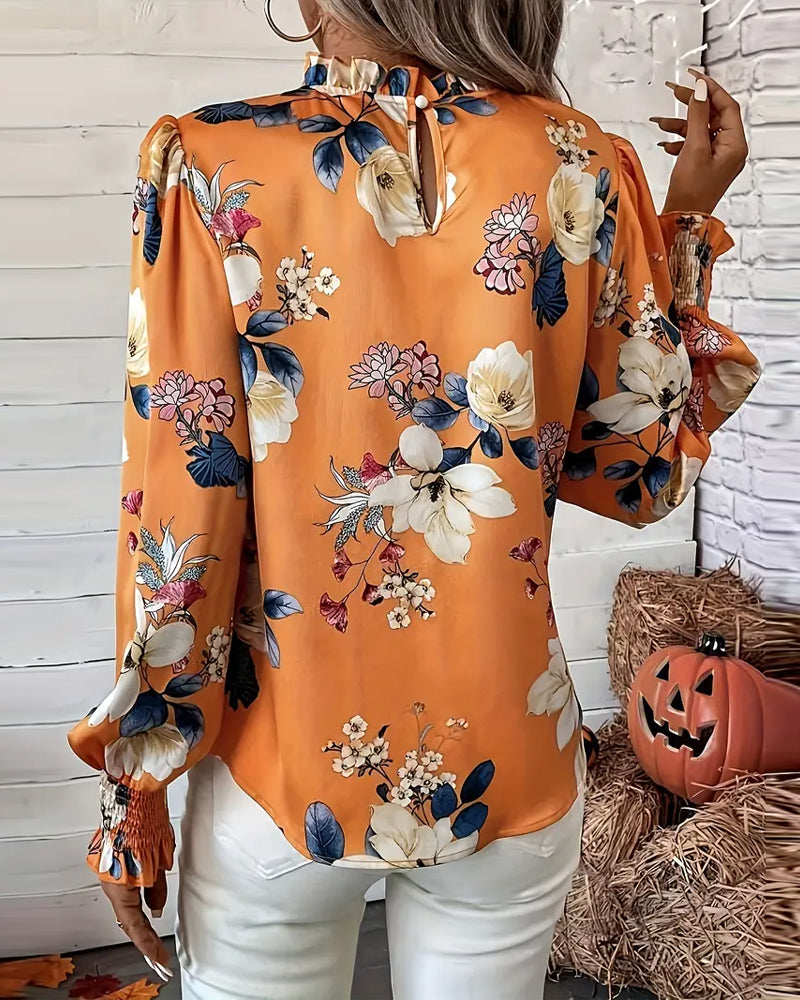 Balloon-Sleeve Floral Blouse